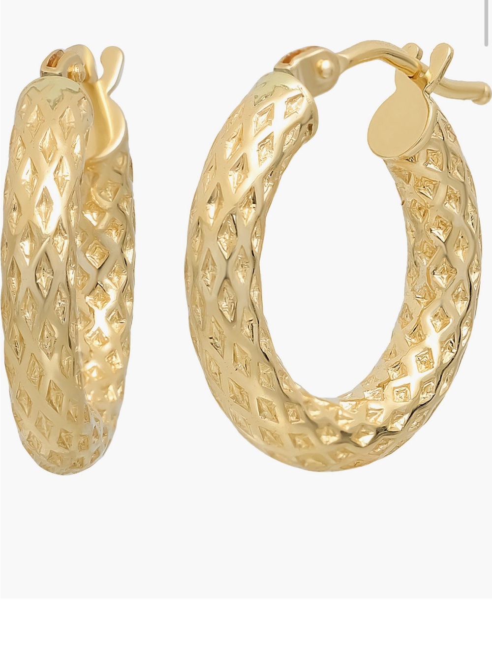 New Bony Levy Textured 14K solid Gold Hoop Earrings Pair Diamond Pattern